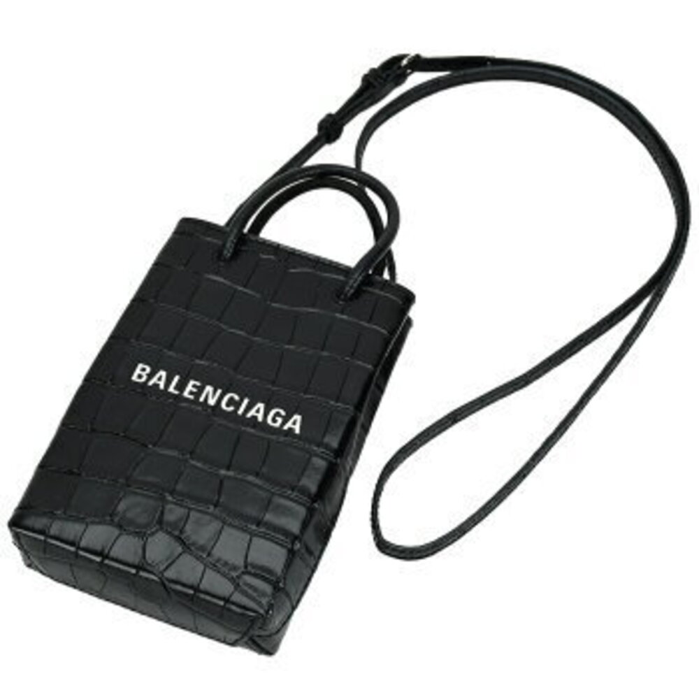 Balenciaga Shopping Bag Phone Holder handbag black crocodile embossed leather - Picture 2 of 10